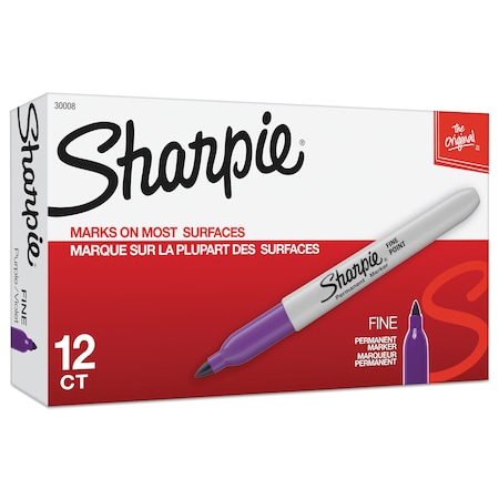 Sharpie Fine Tip Permanent Marker, Fine Bullet Tip, Purple, PK12 30008